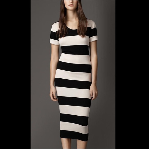 BURBERRY - Silk Black/White Striped Dress XS/TP - Picture 5 of 7
